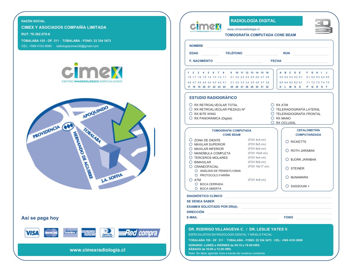 Orden de examen radiológico de Cimex Santiago: el formulario en blanco que se descarga en PDF para completar a mano.